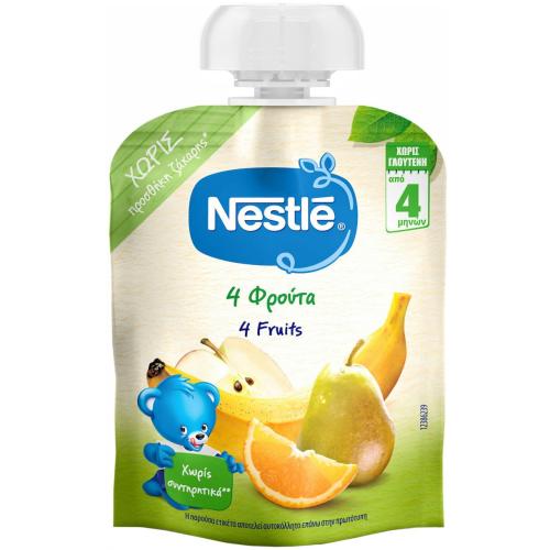 Nestle 4 Fruits Puree 4m+ Φρουτοπουρές με 4 Φρούτα Πλούσιος σε Βιταμίνη C 90g
